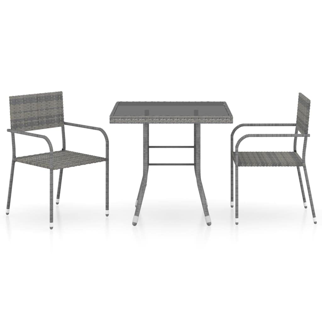 vidaXL Patio Dining Set 3 Piece Garden Outdoor Balcony Backyard Terrace Dinner Dinette Seating Table Chair Set Home Poly Rattan Anthracite & Gray